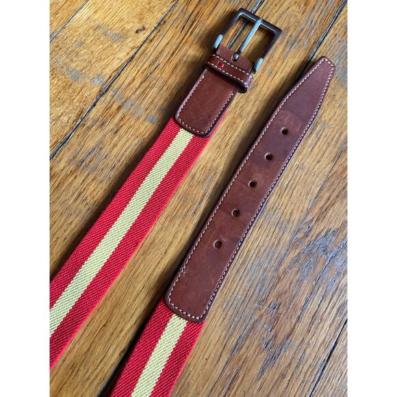 PAUL STUART Red/Yellow Stripe Stretch Belt w/Leather Trim Mens sz 42 - Picture 5 of 12
